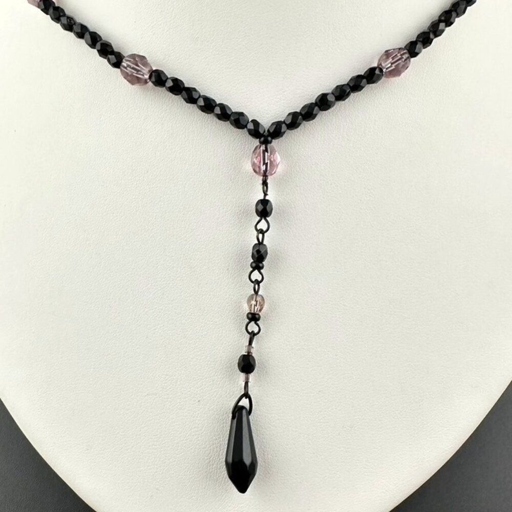 Agatha Paris Black & Purple Glass Beaded Lariat Necklace - Vintage Retro style - Picture 3 of 6